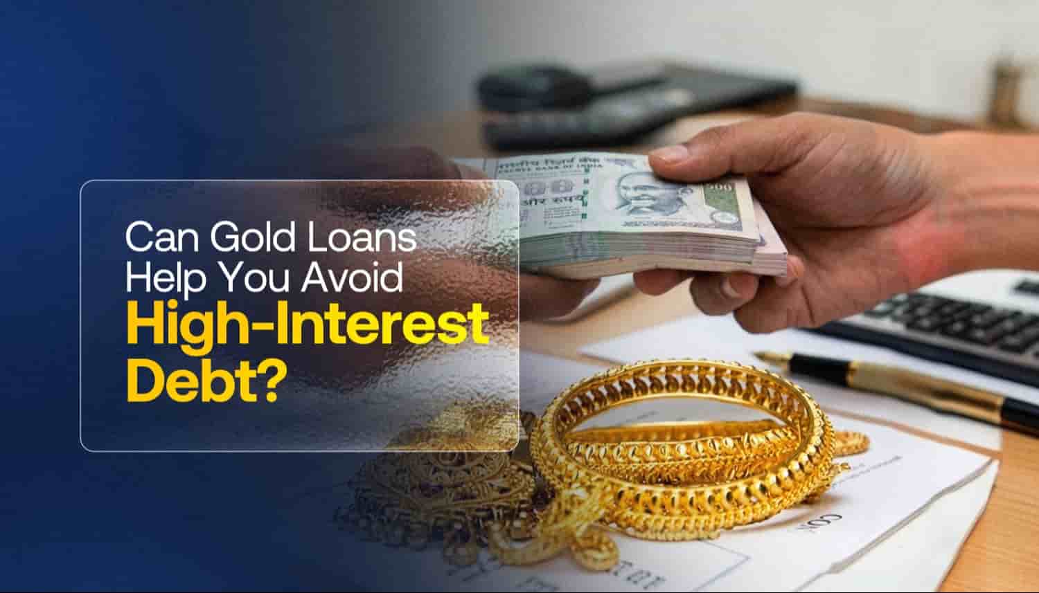 Person receiving cash against gold jewelry, illustrating a gold loan option to avoid high-interest debt and manage financial needs efficiently.